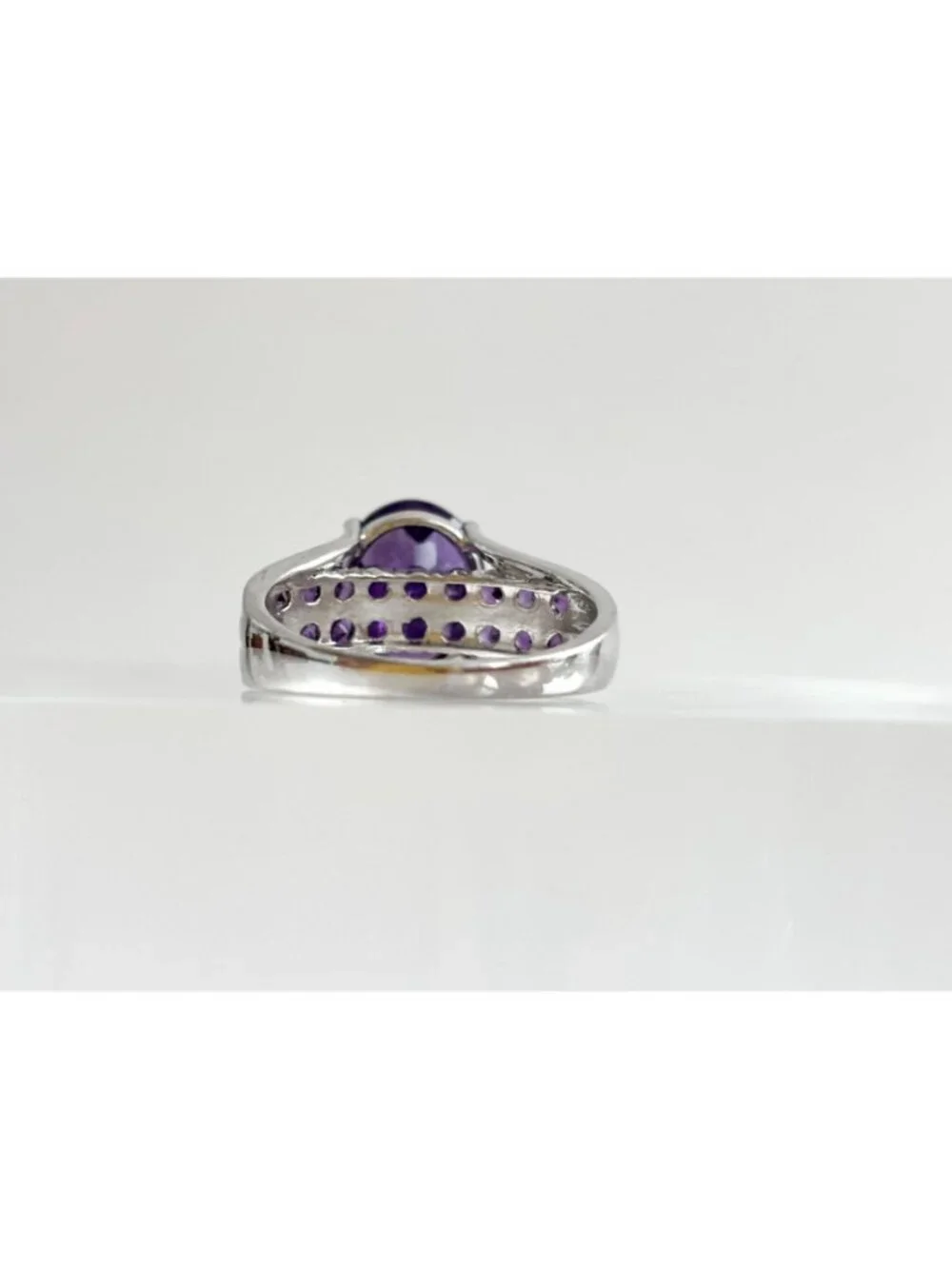 Multi Gemstone Amethyst Jumbo Sterling Silver 925 Vintage Ring - sz 9